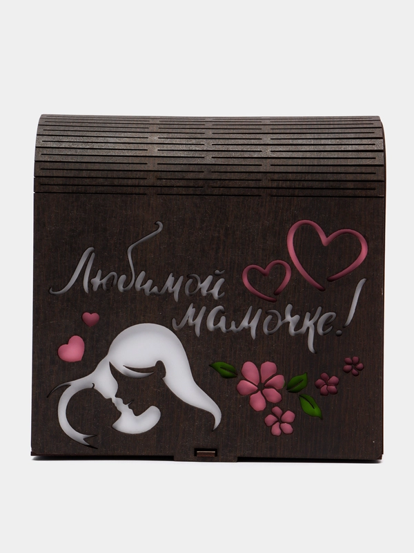 Подарочная коробка-ящик "Маме" из дерева шкатулка с гравировкой 19х19х9 см