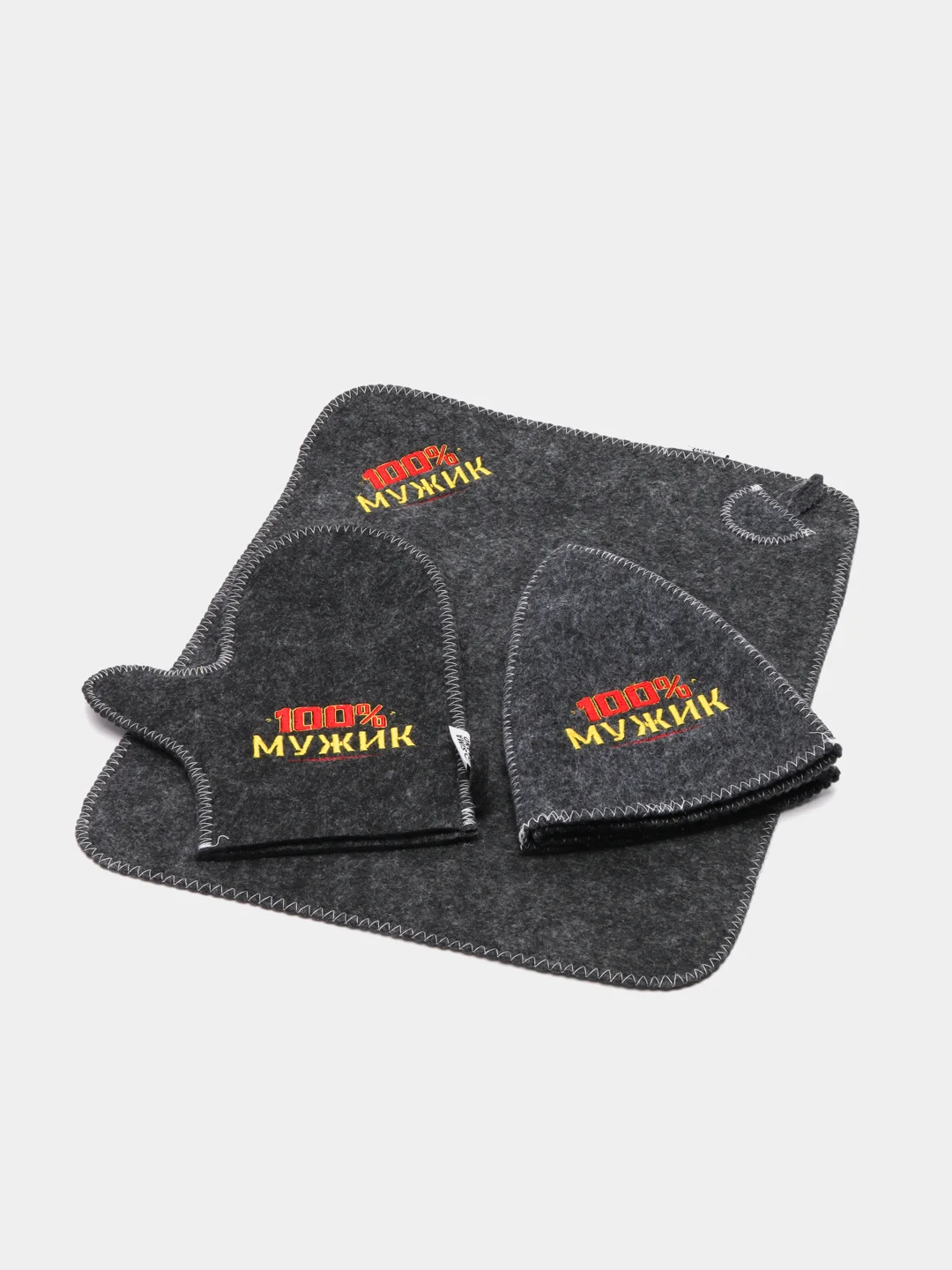 Хаки банный набор вышивка шапка, коврик и рукавица