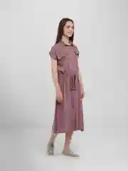 Коралловый меланж женское платье на поясе, с пуговицами
