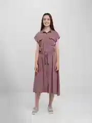 Коралловый меланж женское платье на поясе, с пуговицами