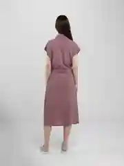 Коралловый меланж женское платье на поясе, с пуговицами