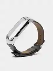 Серый фирменный кожаный ремешок для Xiaomi mi band 3, 4, 5, 6