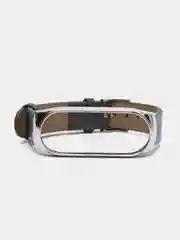 Серый фирменный кожаный ремешок для Xiaomi mi band 3, 4, 5, 6