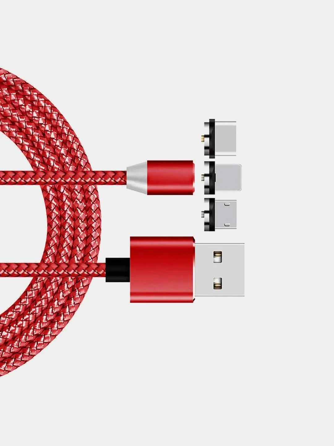 Красный кабель 3 в 1 с магнитными насадками в комплекте, сменные, Type-C, Android, iPhone