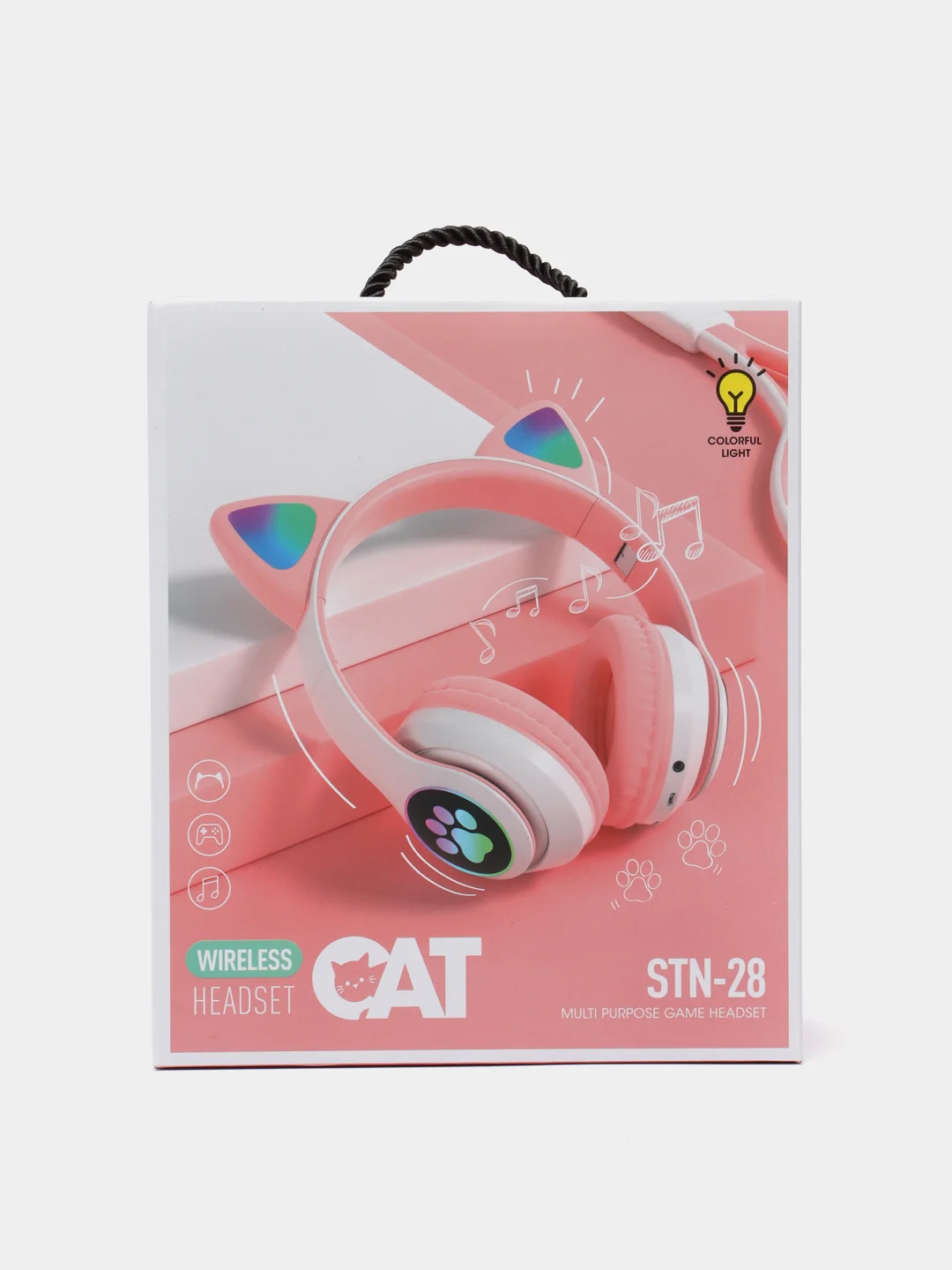 Розовый беспроводные наушники Cat Ear Bluetooth, c кошачьими светящимися ушками