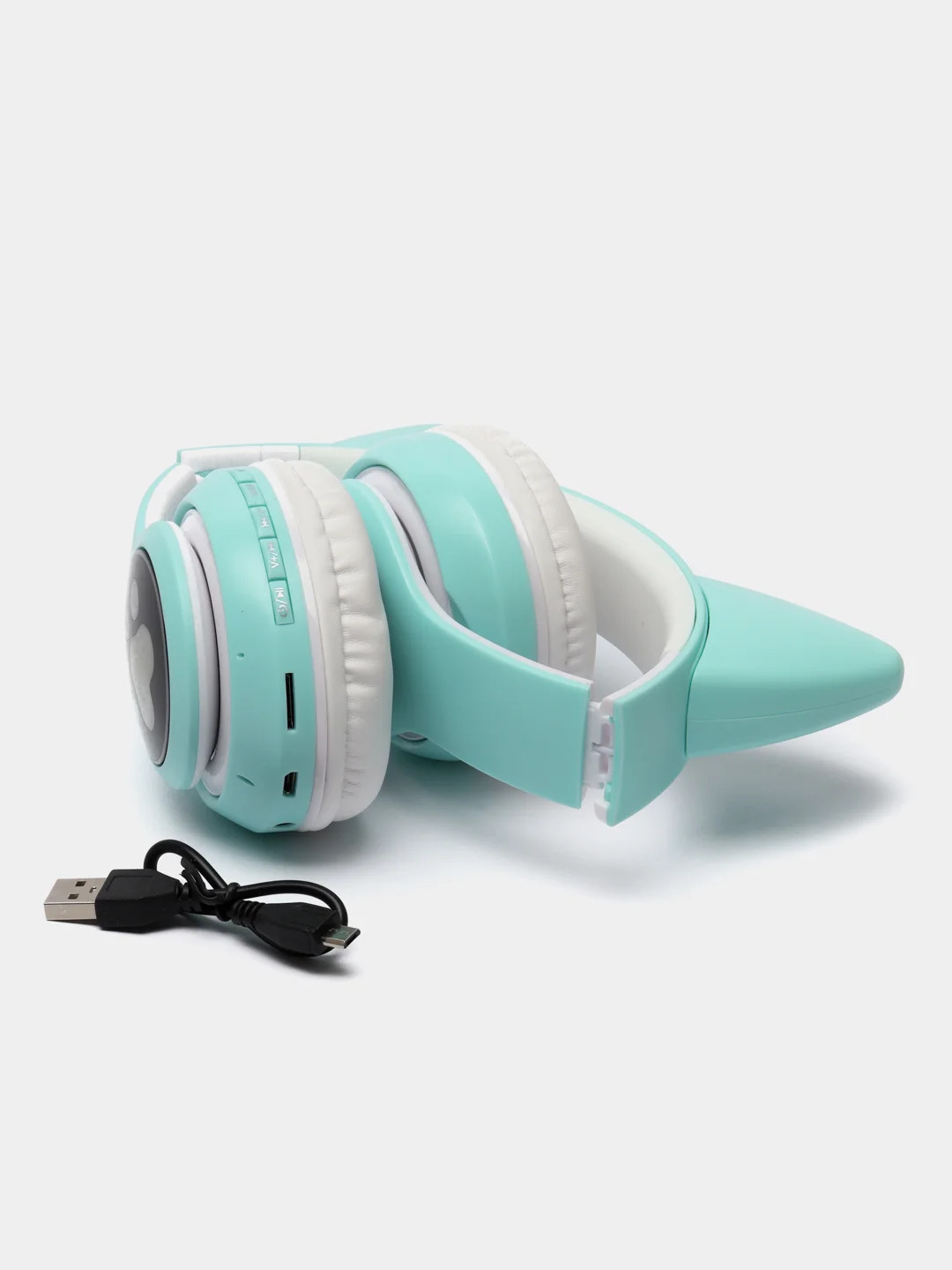 Небесно-голубой беспроводные наушники Cat Ear Bluetooth, c кошачьими светящимися ушками