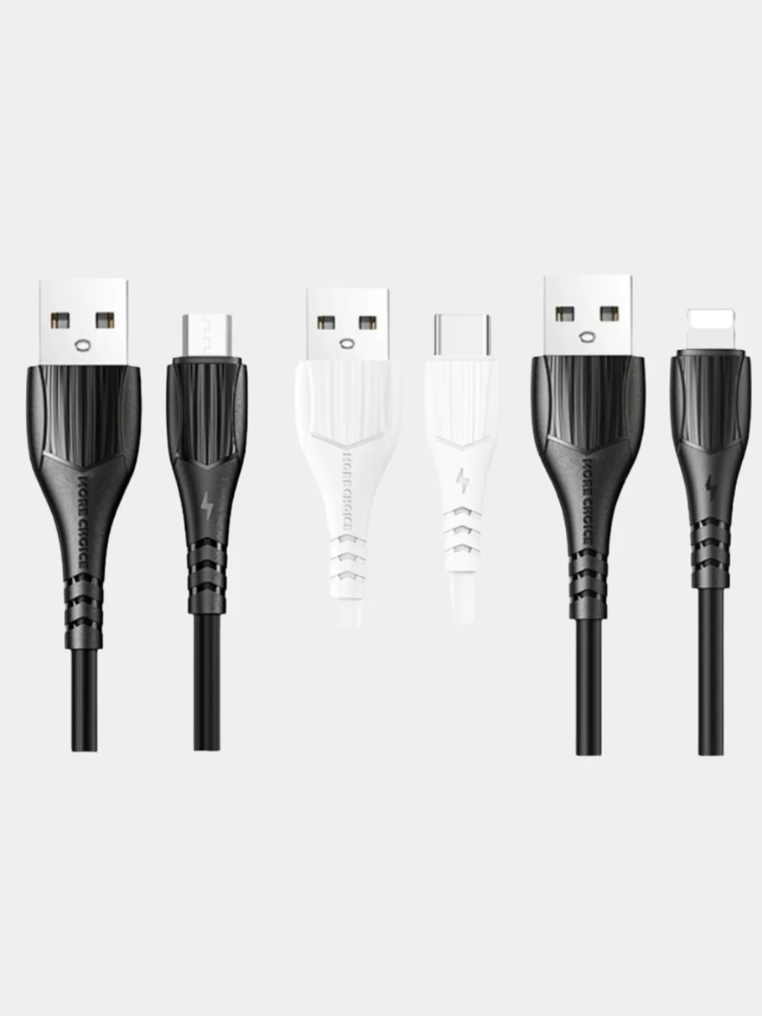 Белый дата-кабель для смартфона More choice K22, lightning, Micro-USB, Type-C 2.4 A, 1 м
