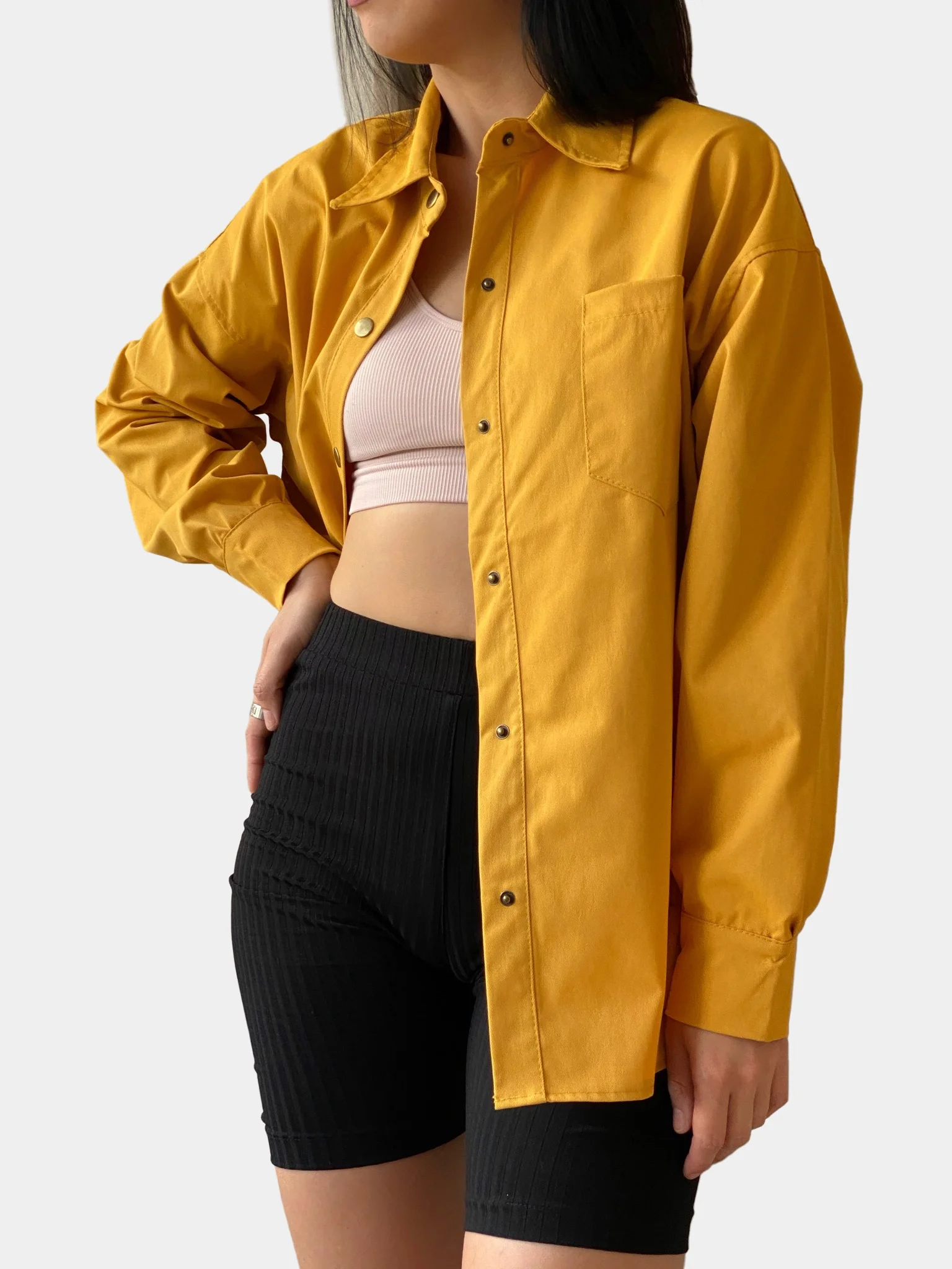 Желтый рубашка женская джинсовая оверсайз, one size