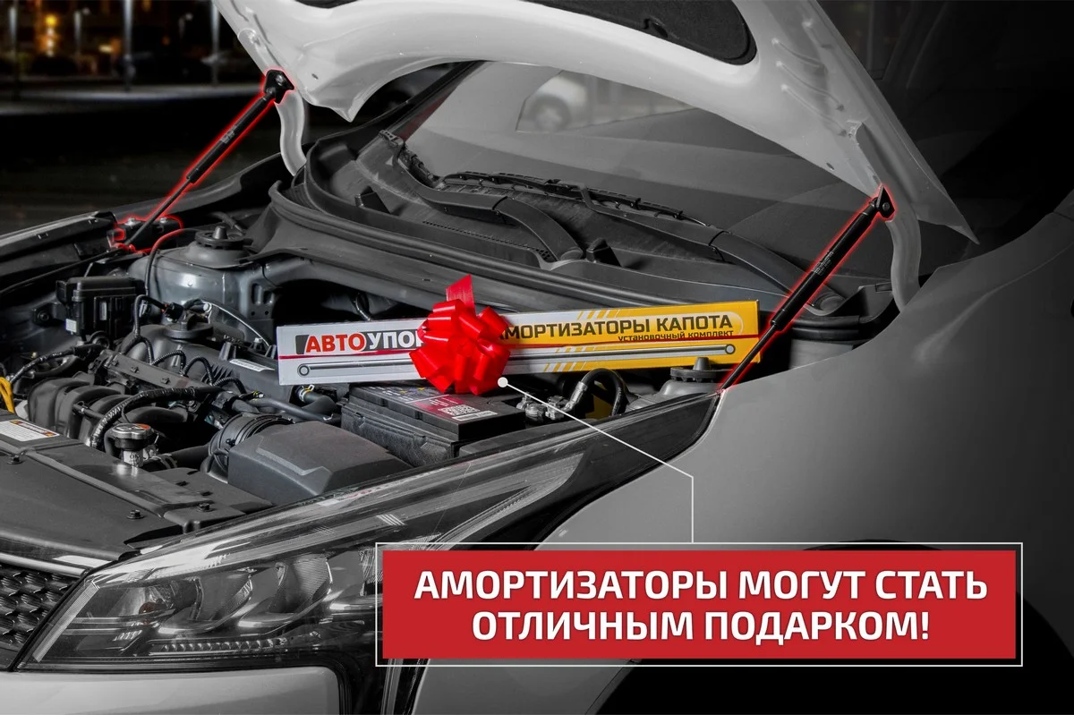 Черный газовые упоры капота АвтоУпор для Lada Granta I рестайлинг 2018-н.в., 2 шт., ULAGRA021