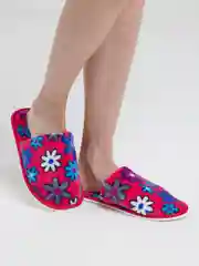 Фуксия тапочки домашние женские закртые с цветочками