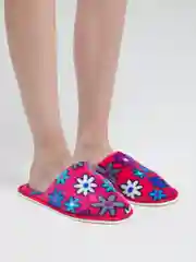 Фуксия тапочки домашние женские закртые с цветочками
