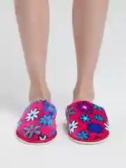 Фуксия тапочки домашние женские закртые с цветочками