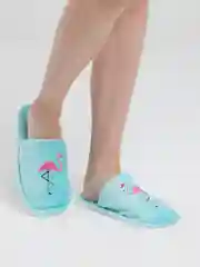 Лазурный тапочки домашние женские закрытые с вышивкой "Фламинго"