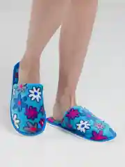 Голубой тапочки домашние женские закртые с цветочками