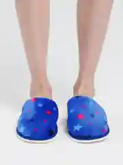 Синий тапочки домашние женские закрытые, со звездочками