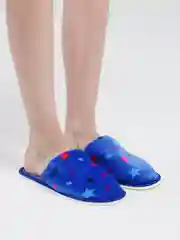 Синий тапочки домашние женские закрытые, со звездочками