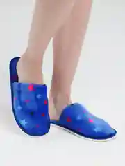 Синий тапочки домашние женские закрытые, со звездочками