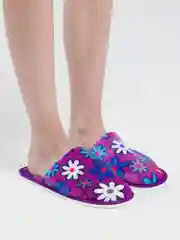 Фиолетовый тапочки домашние женские закртые с цветочками