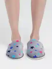Серый тапочки домашние женские закрытые, со звездочками