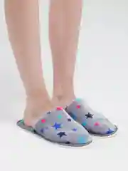 Серый тапочки домашние женские закрытые, со звездочками