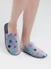 Серый тапочки домашние женские закрытые, со звездочками