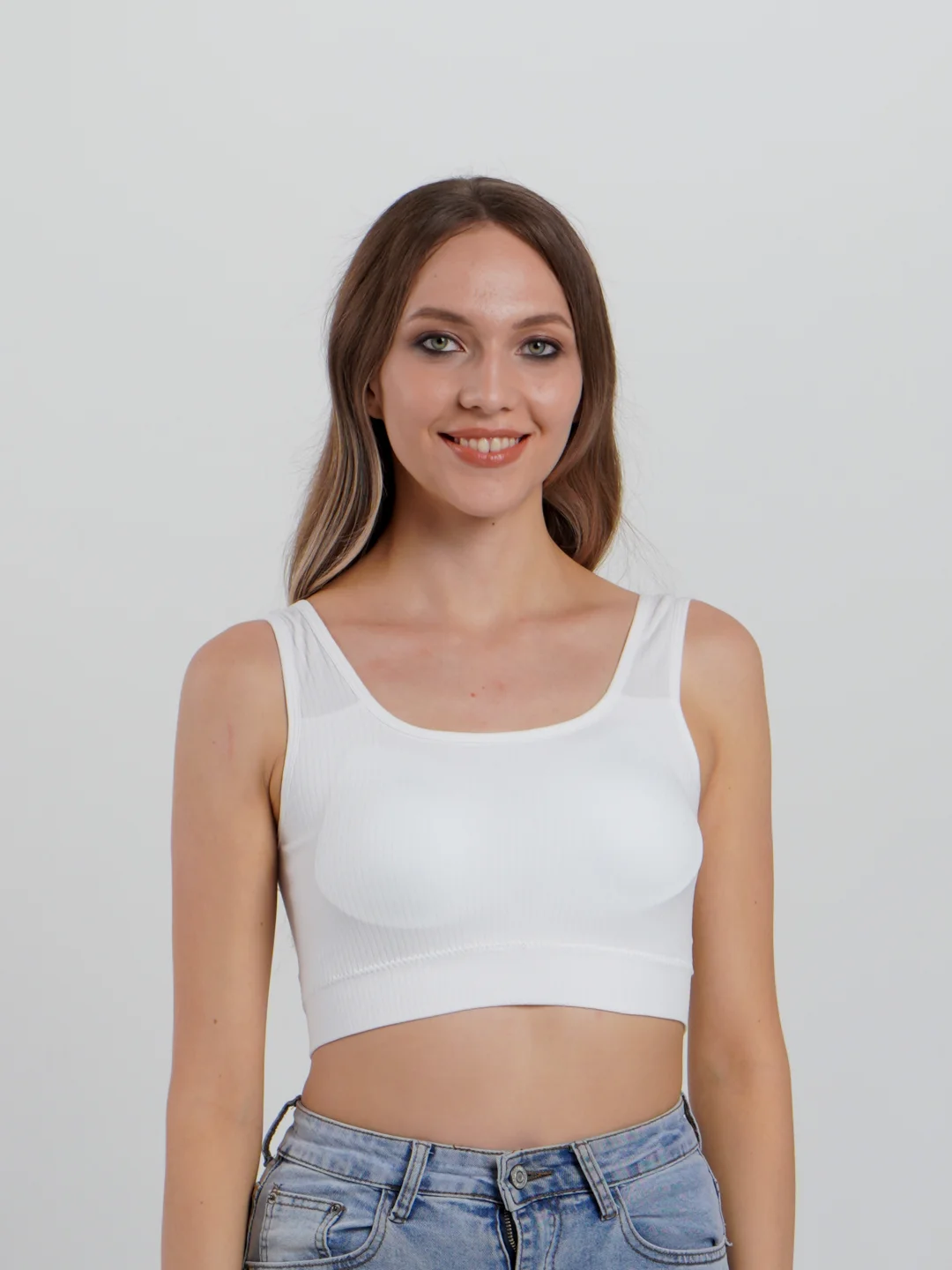 Белый топ базовый в рубчик для широкой груди PLUS SIZE