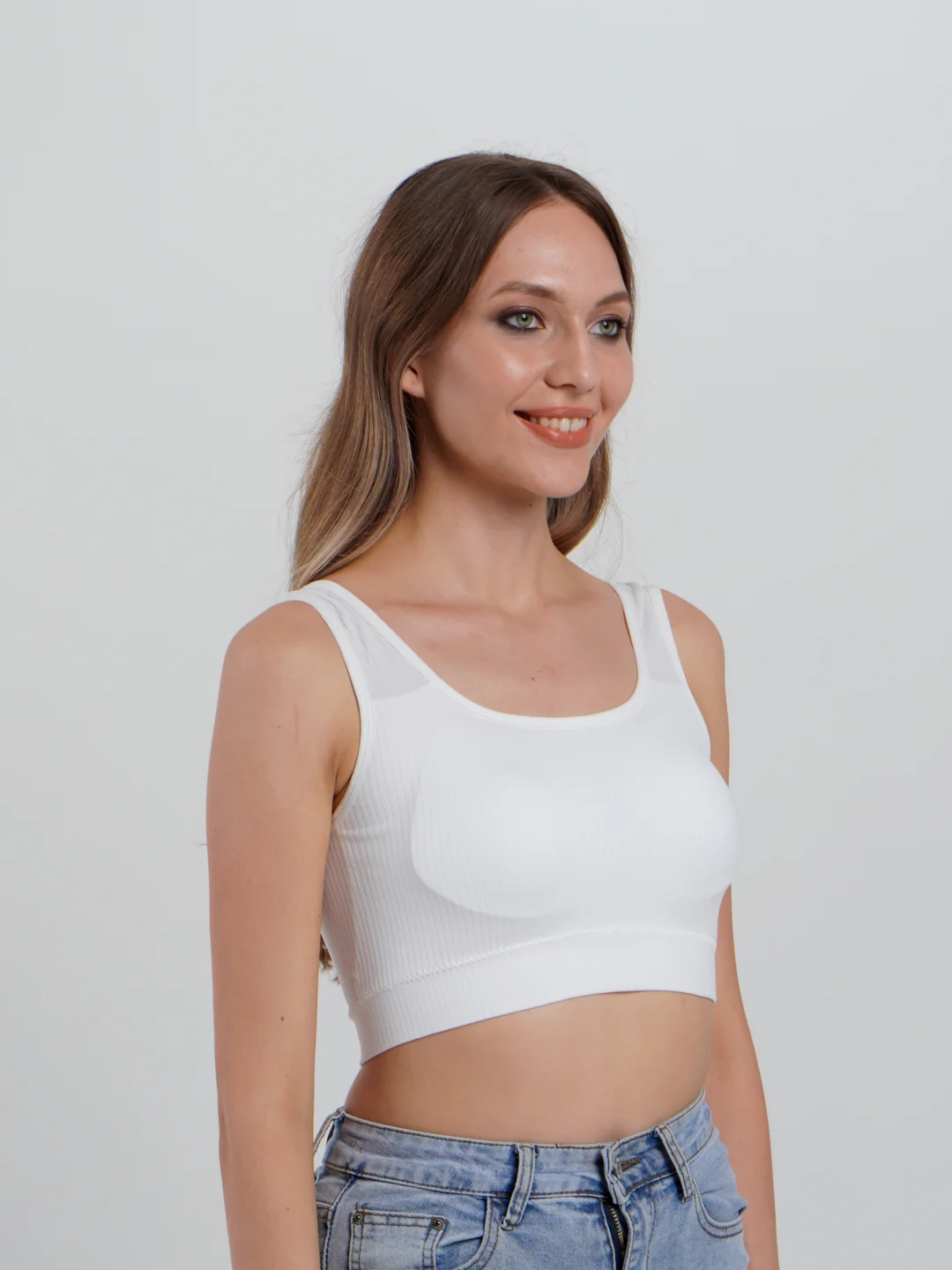 Белый топ базовый в рубчик для широкой груди PLUS SIZE