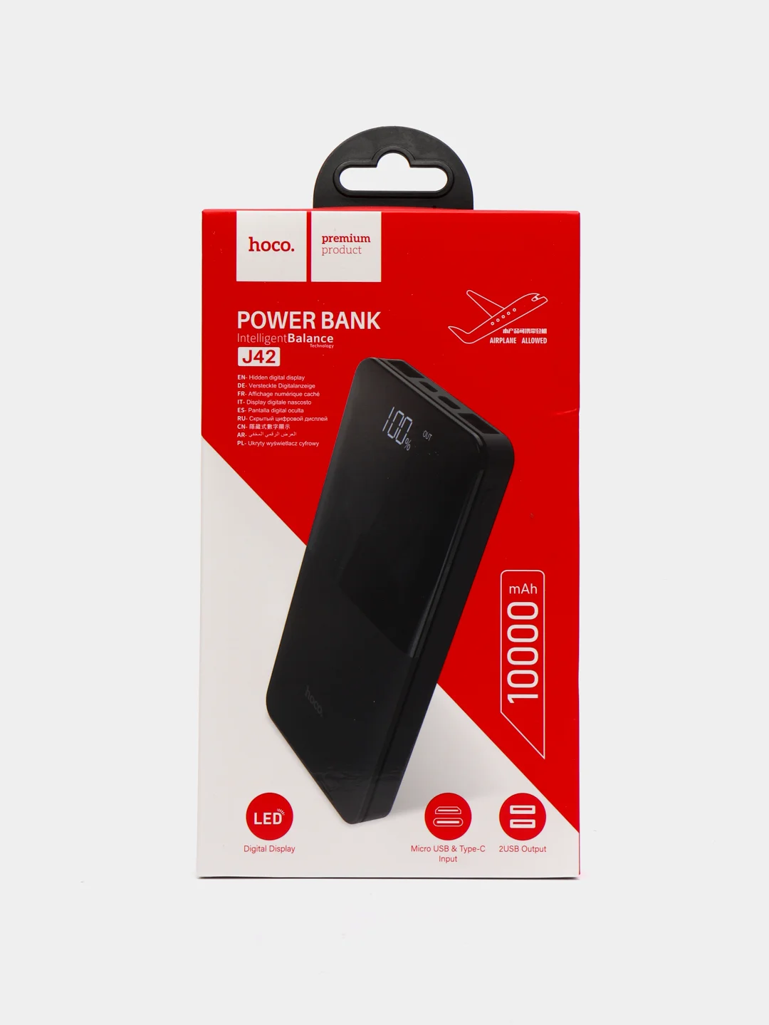 Черный внешний аккумулятор, Power Bank Hoco J42 Led display 10000 mAh