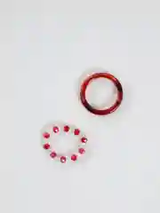 Красный набор колец из смолы и бусин, 2 штуки