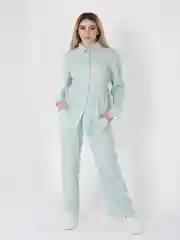 Мятный костюм женский летний: рубашка и брюки палаццо
