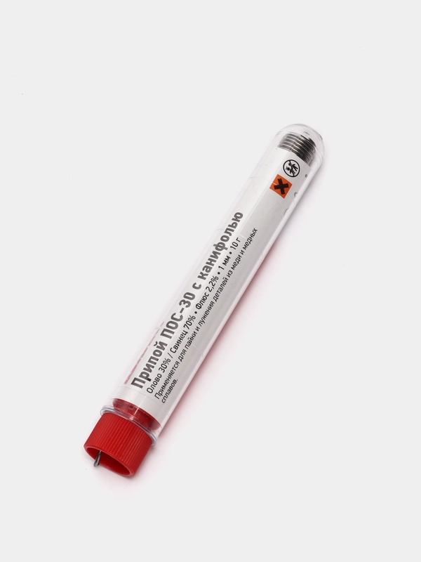 Припой с канифолью ПОС-30 REXANT, 10 г, 1.0 мм, (олово 30%, свинец 70%), колба