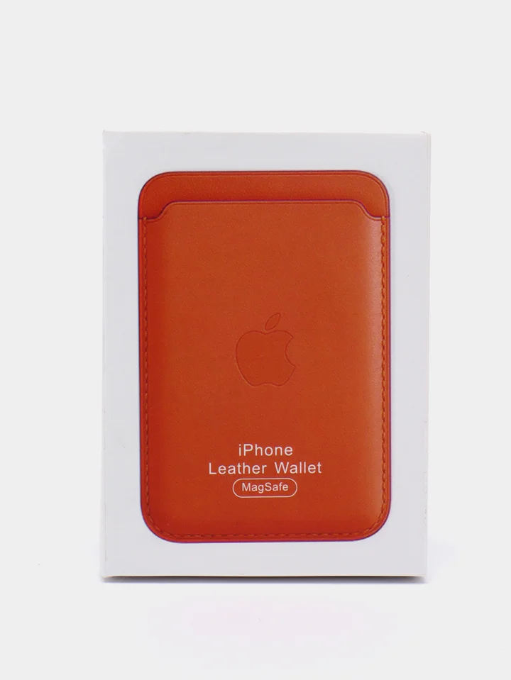 Оранжевый кошелек из эко-кожи для карт MagSafe Leather Wallet на iPhone 12, 13 ProMax