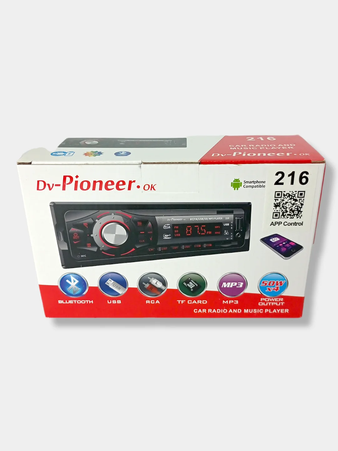 Белый автомагнитола 216, Bluetooth, 1 din