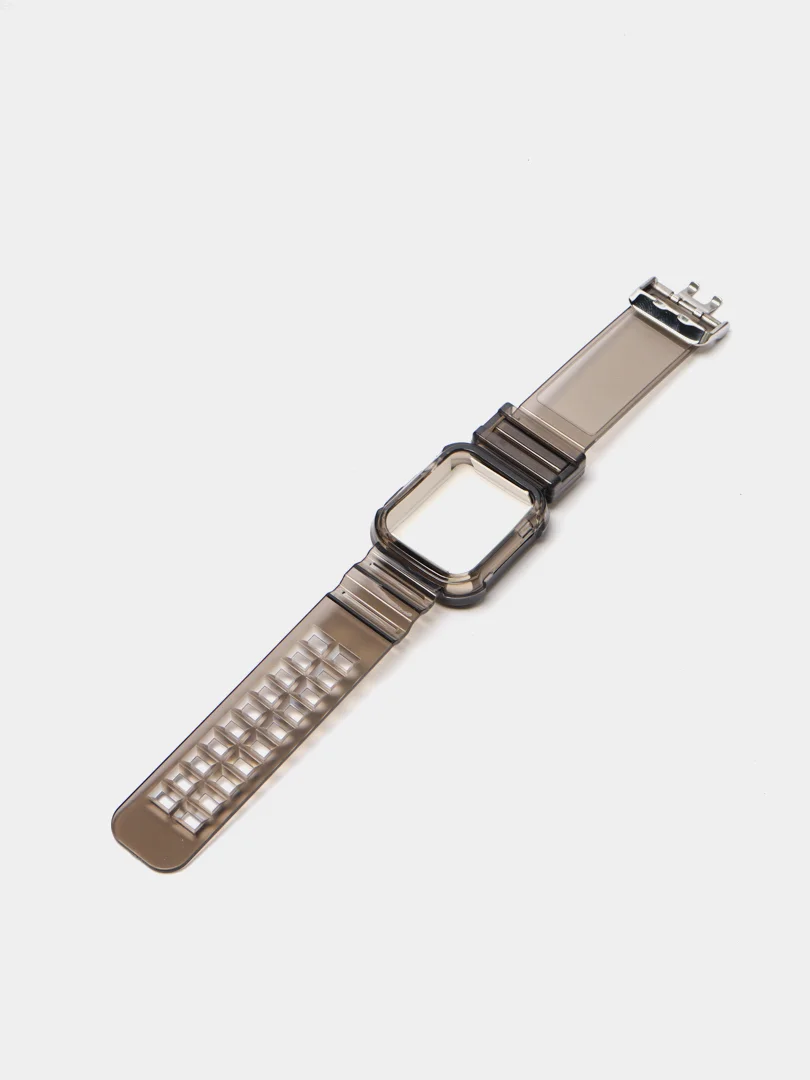 Черный ремешок для Apple Watch 38 / 40 / 41 / 42 / 44 / 45 / 49 мм браслет силиконовый прозрачный