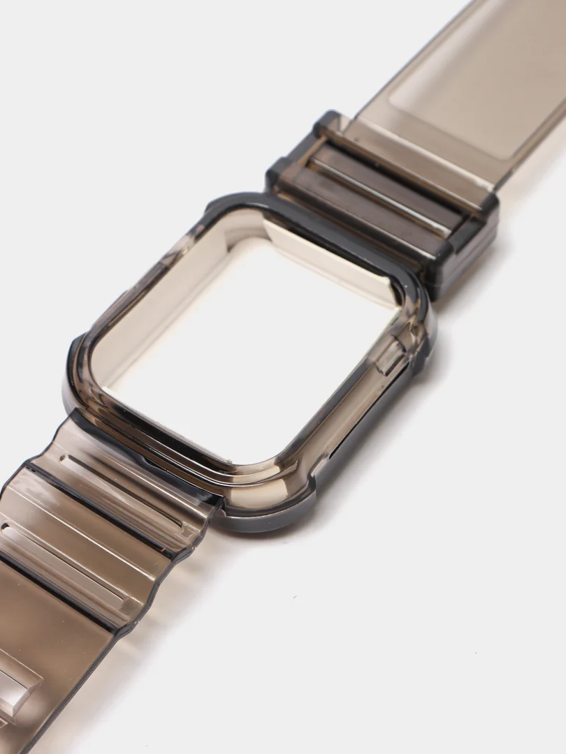 Черный ремешок для Apple Watch 38 / 40 / 41 / 42 / 44 / 45 / 49 мм браслет силиконовый прозрачный