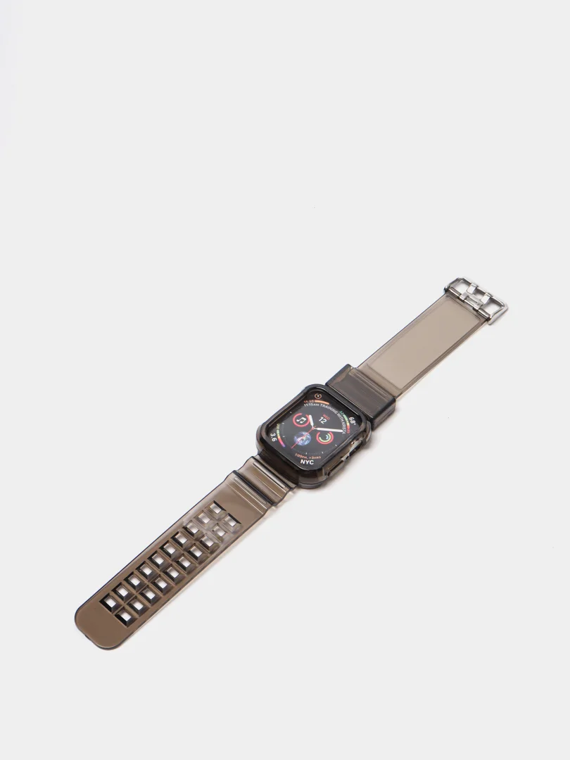 Черный ремешок для Apple Watch 38 / 40 / 41 / 42 / 44 / 45 / 49 мм браслет силиконовый прозрачный