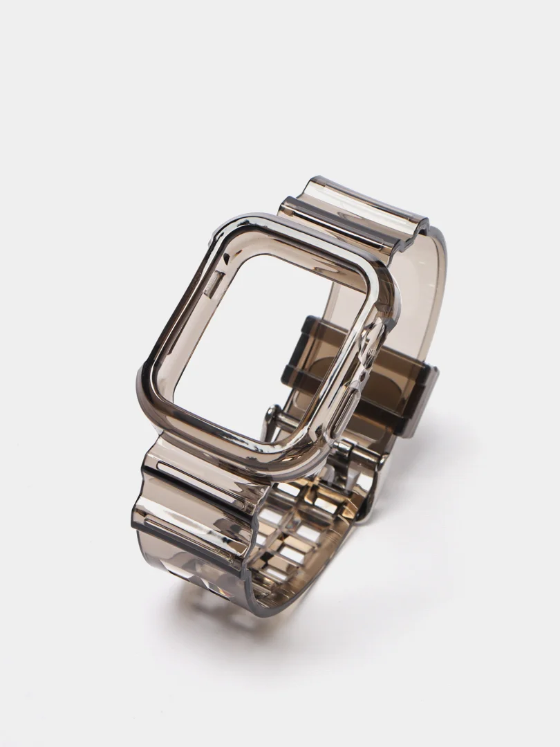 Черный ремешок для Apple Watch 38 / 40 / 41 / 42 / 44 / 45 / 49 мм браслет силиконовый прозрачный