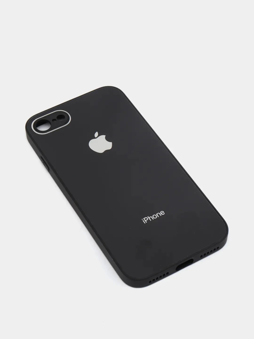 Черный силиконовый чехол для iPhone 7, iPhone 8, iPhone SE 2020, со стеклянной панелью