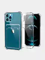 Прозрачный чехол для iPhone XR, 11, 12, 13, Pro, Pro Max, прозрачный силикон, с карманом для карт