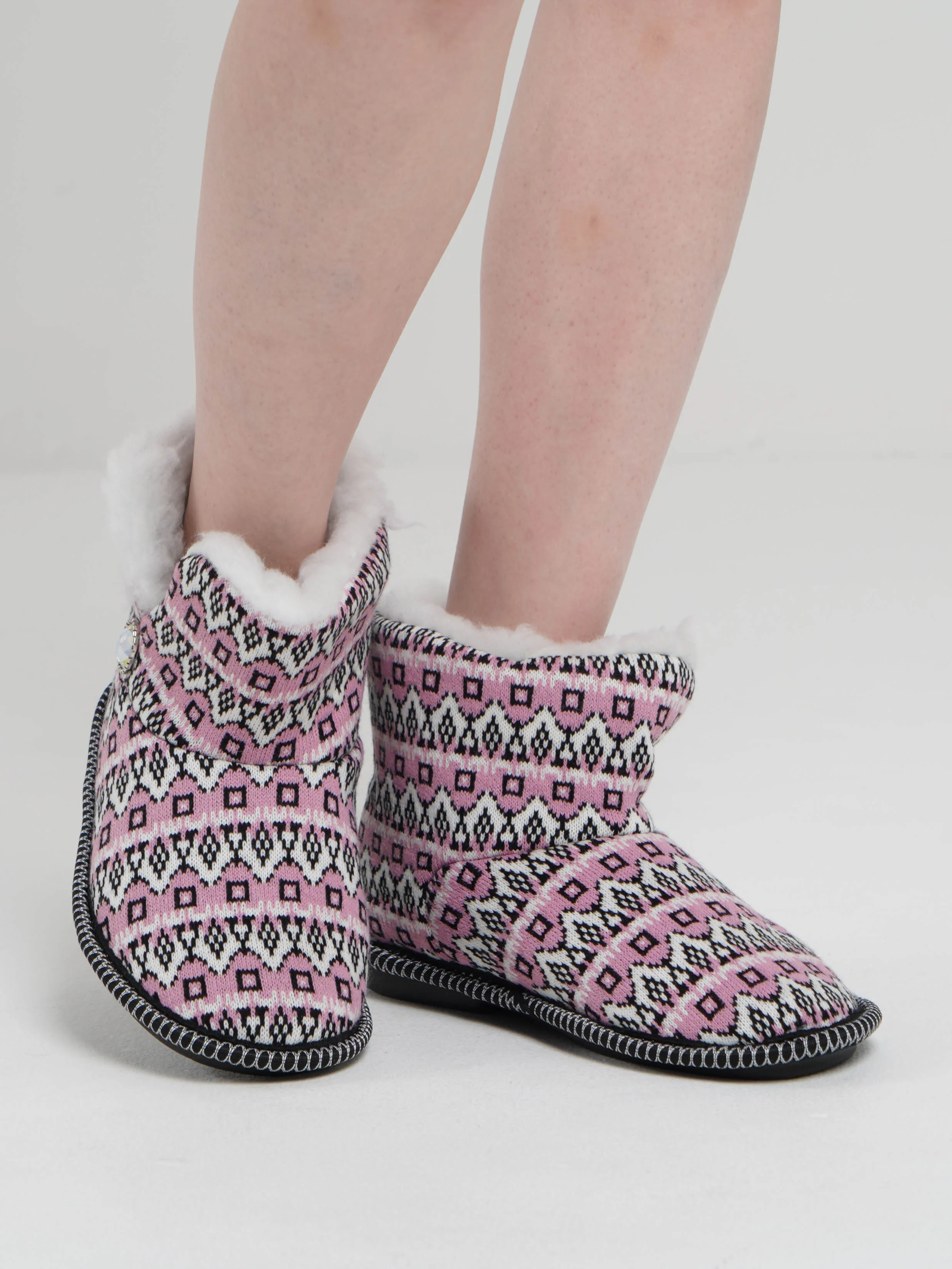Сиреневый чуни-тапочки домашние утепленные Soft Slippers "Вязанка" на подошве ЭВА