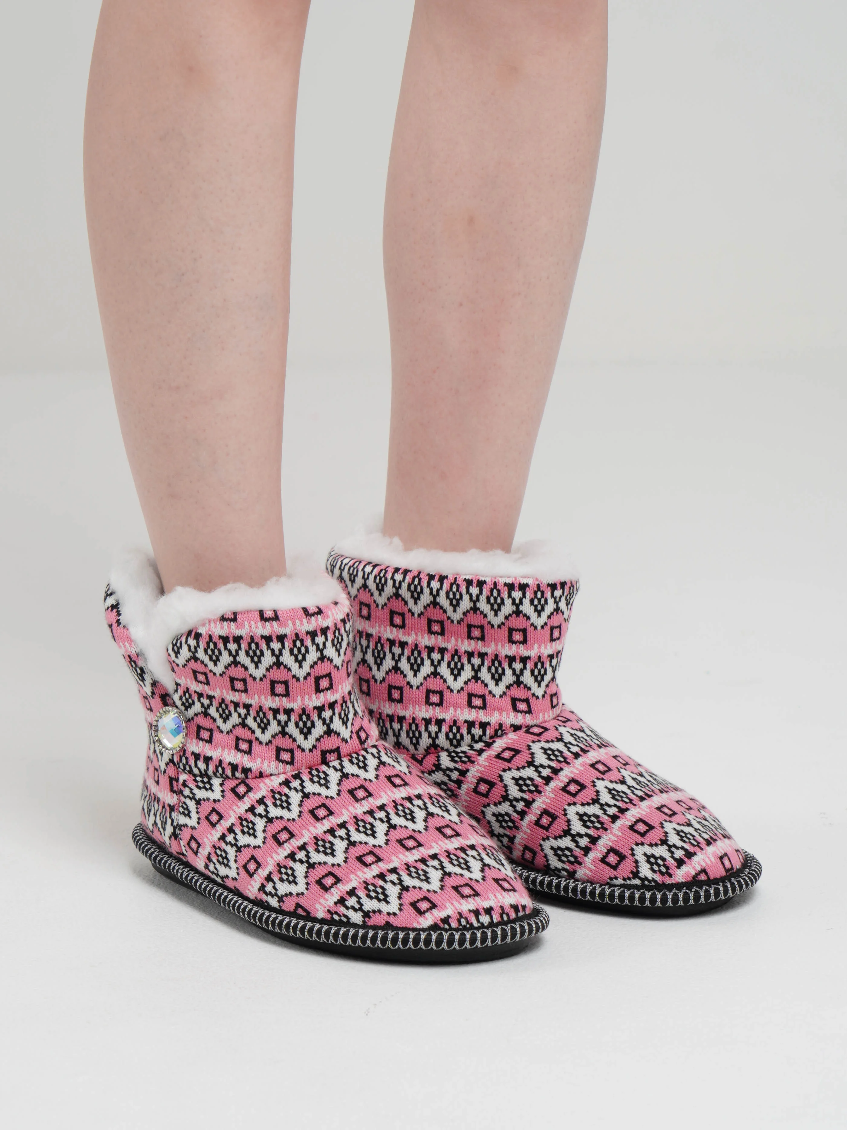 Розовый чуни-тапочки домашние утепленные Soft Slippers "Вязанка" на подошве ЭВА