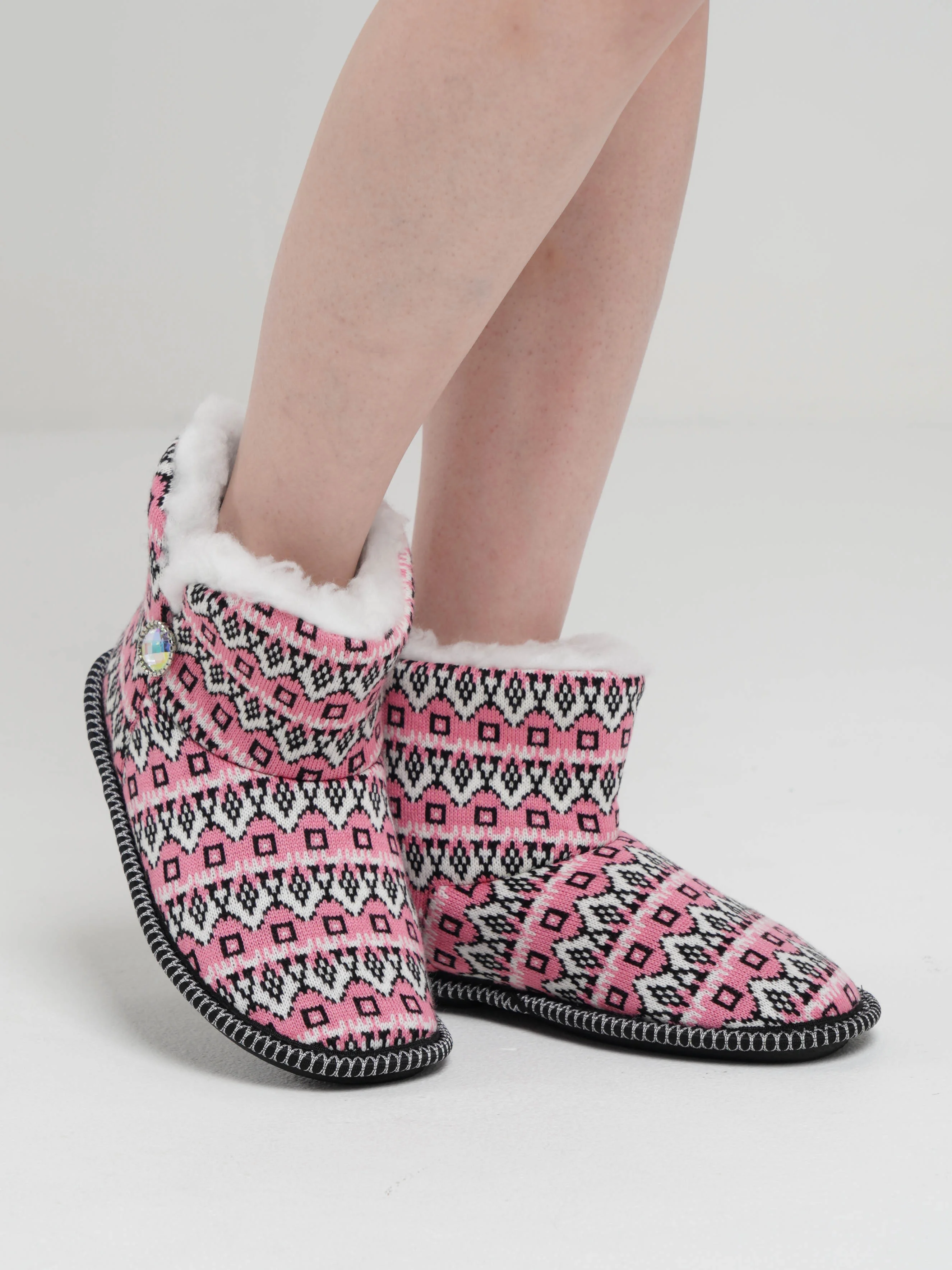 Розовый чуни-тапочки домашние утепленные Soft Slippers "Вязанка" на подошве ЭВА