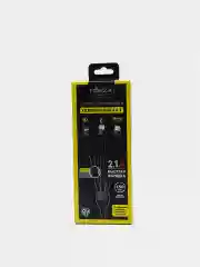 Кабель для зарядки 3 в 1 FORZA, iP/Micro USB/Type-C, 1.5м, 2.1А, тканева оплётка, металлик
