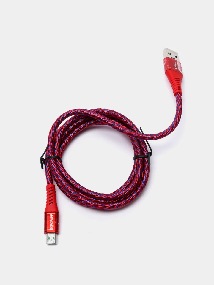 Красный кабель для зарядки и передачи данных Type-C/Micro-USB BOROFONE BU13