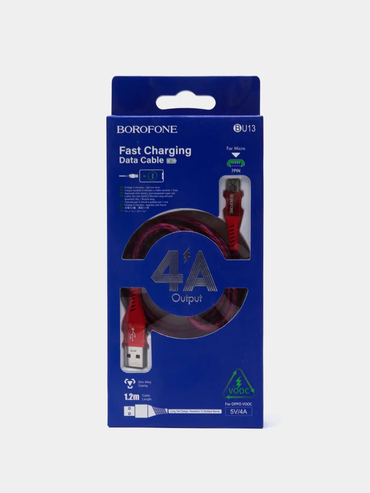 Красный кабель для зарядки и передачи данных Type-C/Micro-USB BOROFONE BU13