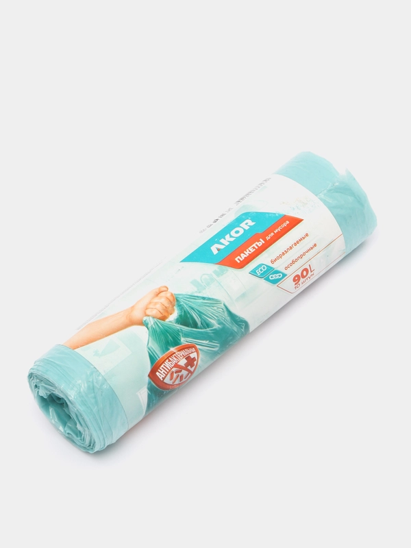 Пакеты для мусора Akor "Антибак Био" 90 л, 10 штук