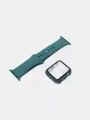 Зеленый силиконовый ремешок + защитная накладка со стеклом на корпус Apple Watch 42 mm