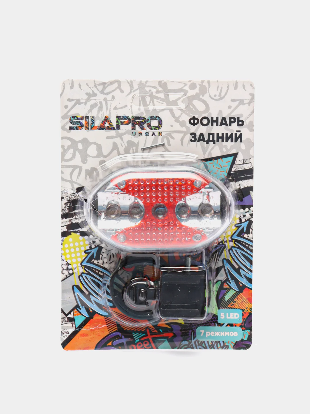 Фонарь велосипедный задний, 7.5 х 4 см, 5 LED, 7 режимов, 2 х ААА
