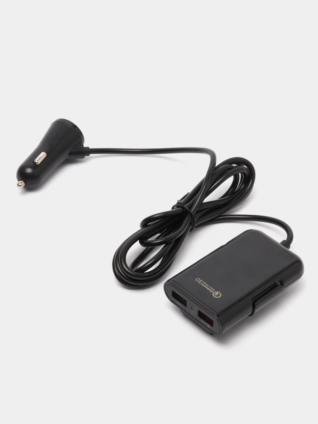 Черный автомобильное зарядное устройство USB с удлинителем 1,6 м, с дополнительными разъемами