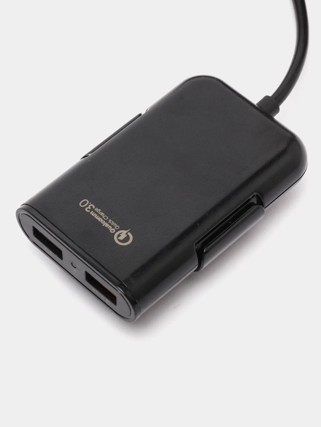 Черный автомобильное зарядное устройство USB с удлинителем 1,6 м, с дополнительными разъемами